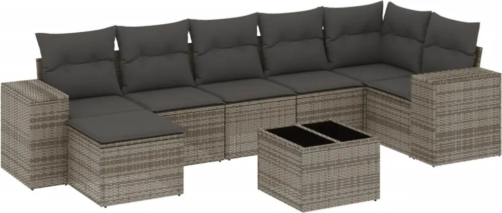 vidaXL 8 részes szürke polyrattan kerti ülőgarnitúra párnákkal