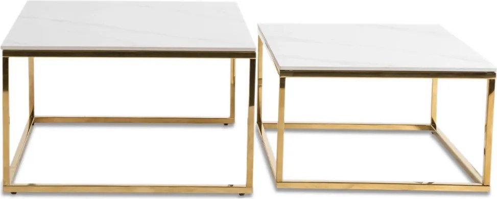 Kerámia dohányzóasztal szett fehér márvány hatású felülettel, arany kivitelben TENOR
