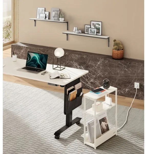 ROD kisasztal beépített konnektorral és USB-portokkal, fehér/krémszínű