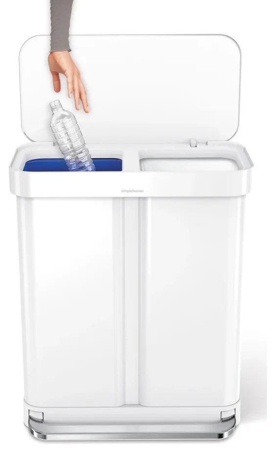 Simplehuman pedálos hulladékgyűjtő válogatotthulladékhoz, 58 l, fehér acél