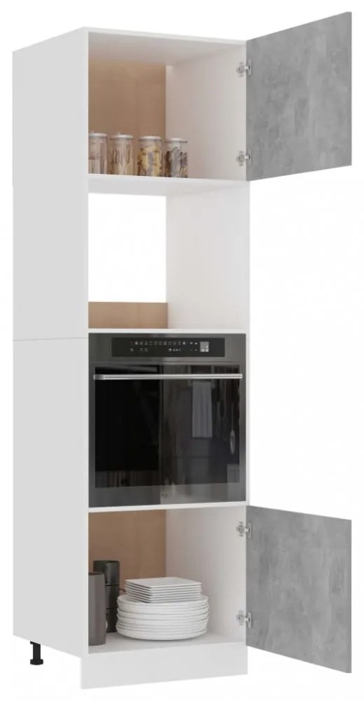 betonszürke szerelt fa mikrohullámú sütő szekrény 60x57x207 cm