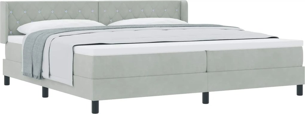 vidaXL Boxrugós ágy matracmal Világosszürke 200 x 200 cm Poliészter
