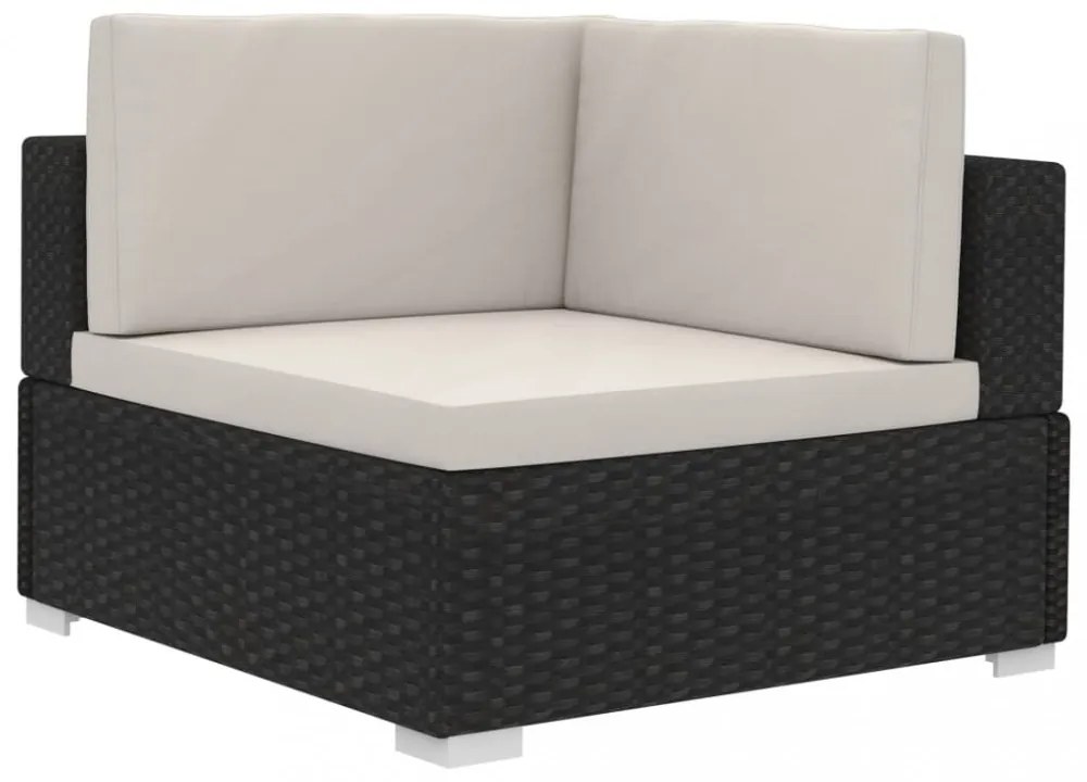 3 darabos fekete polyrattan kerti ülőgarnitúra párnákkal