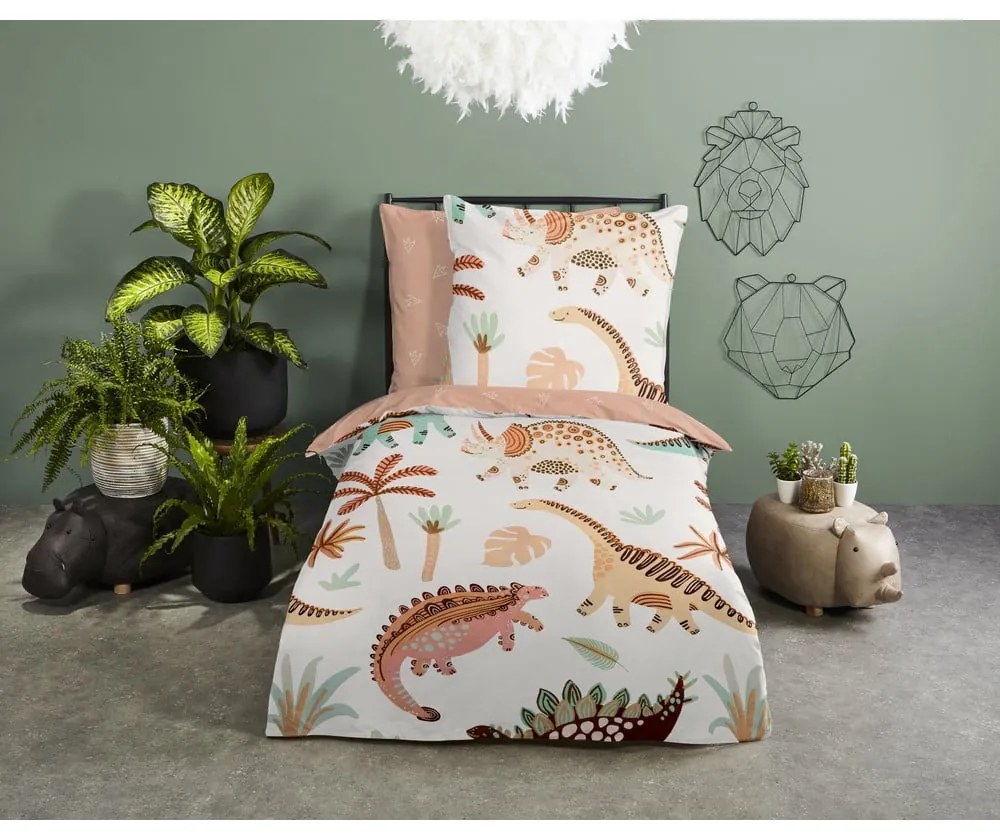 Barna-bézs egyszemélyes pamut gyerek ágyneműhuzat 140x200 cm Dino – Good Morning