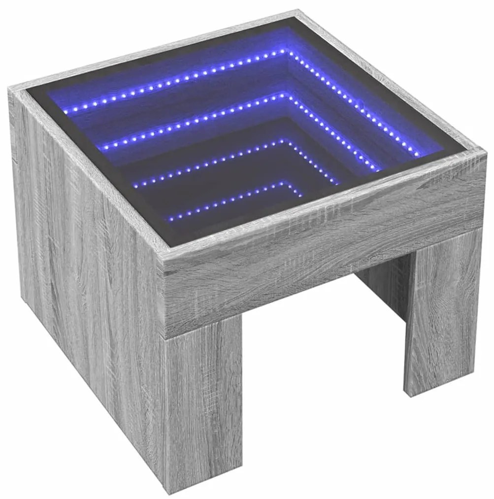 Szürke sonoma végtelen hatású LED-es dohányzóasztal 40x40x30 cm