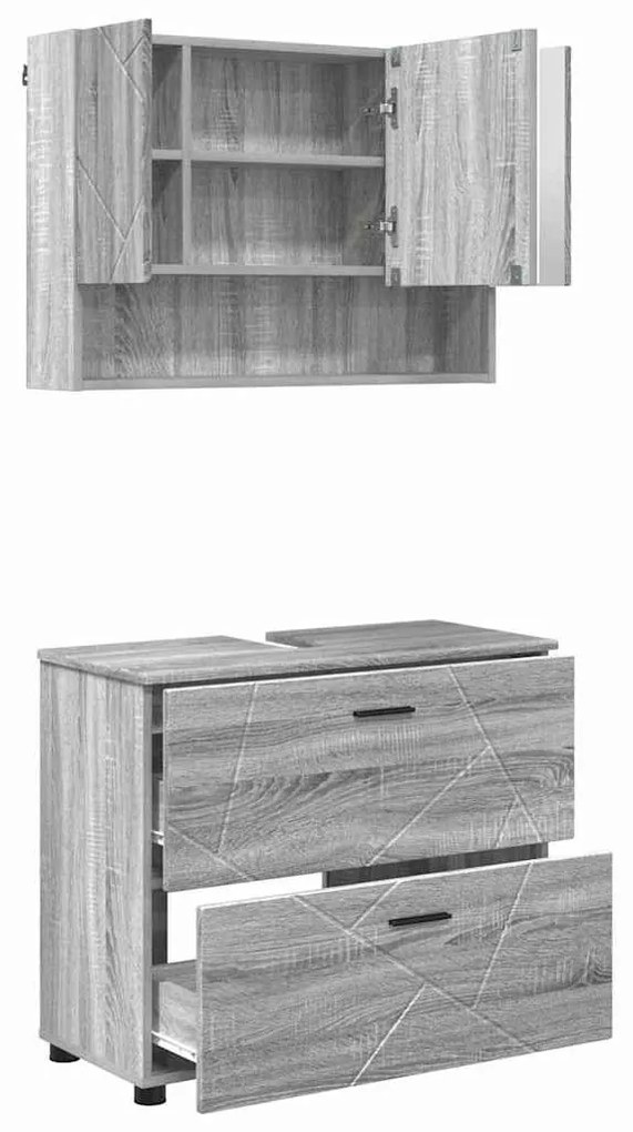 Fürdőszoba bútor szett 2 pcs Szürke sonoma 76.5 x 35 x 64 cm
