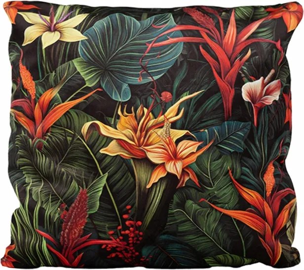 Párnahuzat 40x40 cipzáras velúr trópusi virágok Bromelia