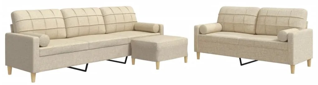 3 részes krémszínű szövet ülőgarnitúra lábtartóval/párnával