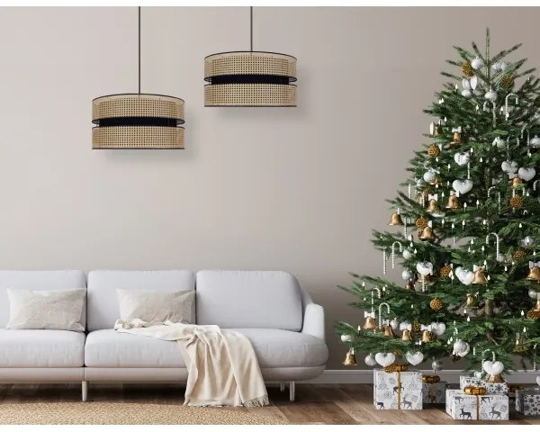 Duolla - Csillár zsinóron DUO 1xE27/15W/230V átm. 40 cm rattan/fekete