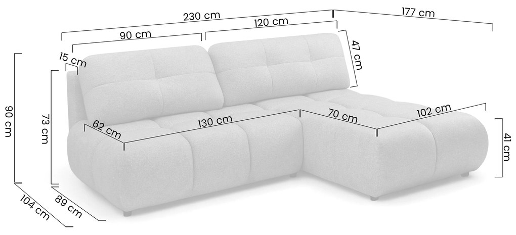 Lerio ágyazható jobbos sarokkanapé - világos bézs vízlepergető kötött szövet Blur 02