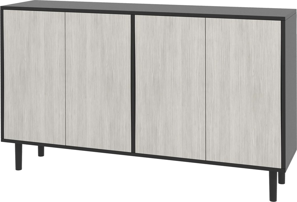 HOMCOM Konyhai Büfé Tároló Szekrény 2 Szekrénnyel, Állítható Polcokkal, 121 x 37 x 75 cm, Fekete és Szürke Fa Megjelenés | Aosom