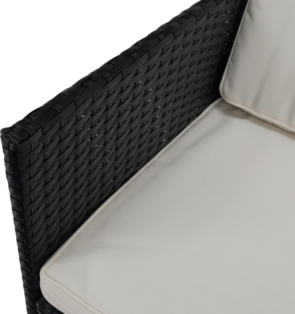 Kerti rattan szett, akácfa, fekete/krémszínű/természetes, MELFORD