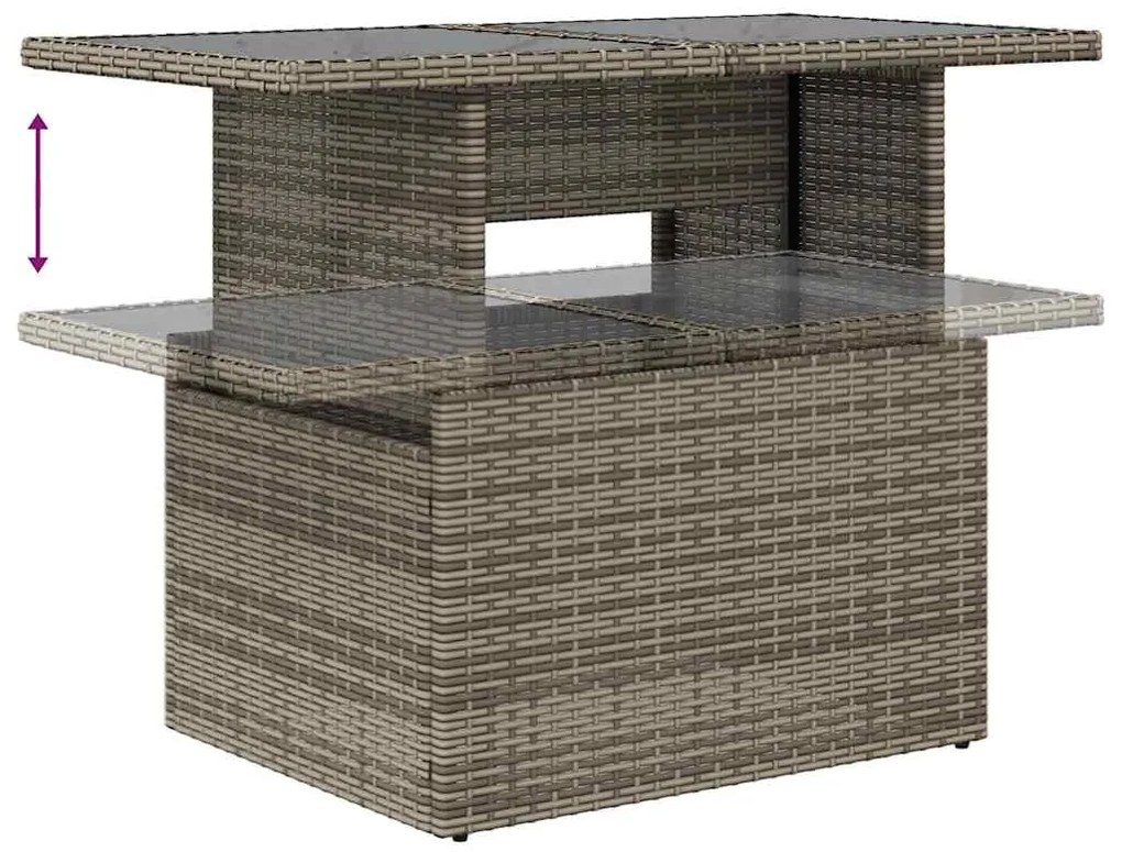 8 részes szürke polyrattan akácfa kerti ülőgarnitúra párnákkal