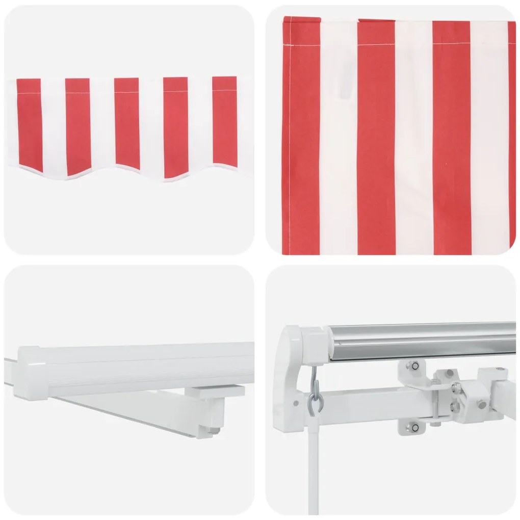 Manuális Behúzható Napellenző LED Piros és Fehér Csík 500x300 cm