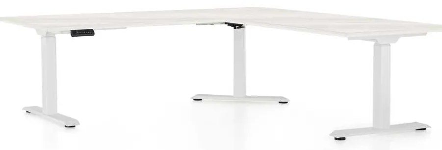 OfficeTech Angle állítható magasságú asztal, 180 x 200 cm, fehér alap, fehér kőris