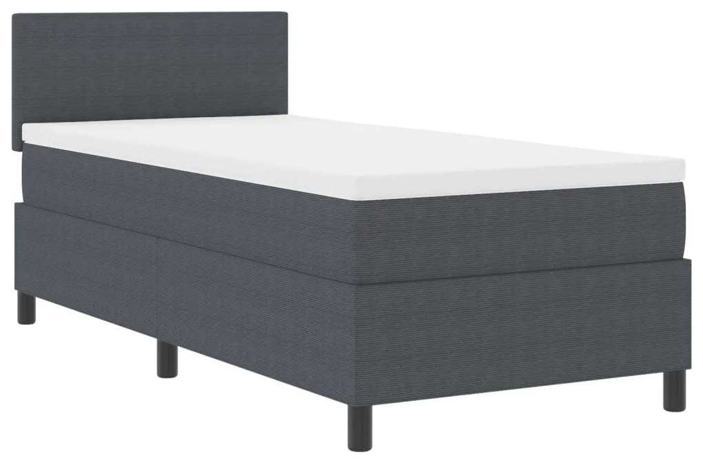 Boxspring ágy matraccal és LED világítással, sötétszürke egyszemélyes bársonyos szövet