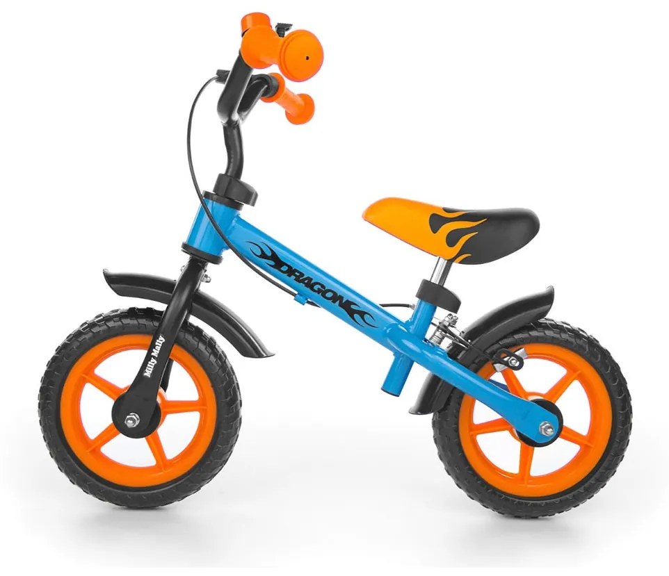 Gyerek futóbicikli Milly Mally Dragon fékkel narancssárga - kék