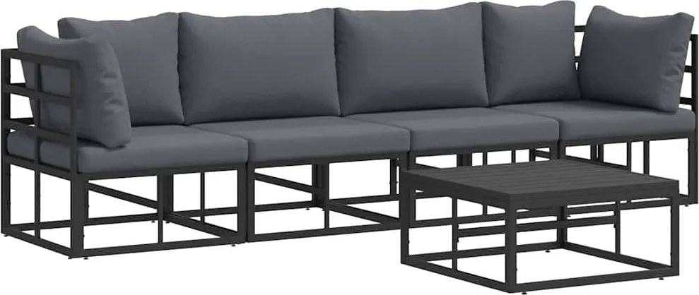 vidaXL Kerti Kanapé Szett 5 pcs Fekete Fém