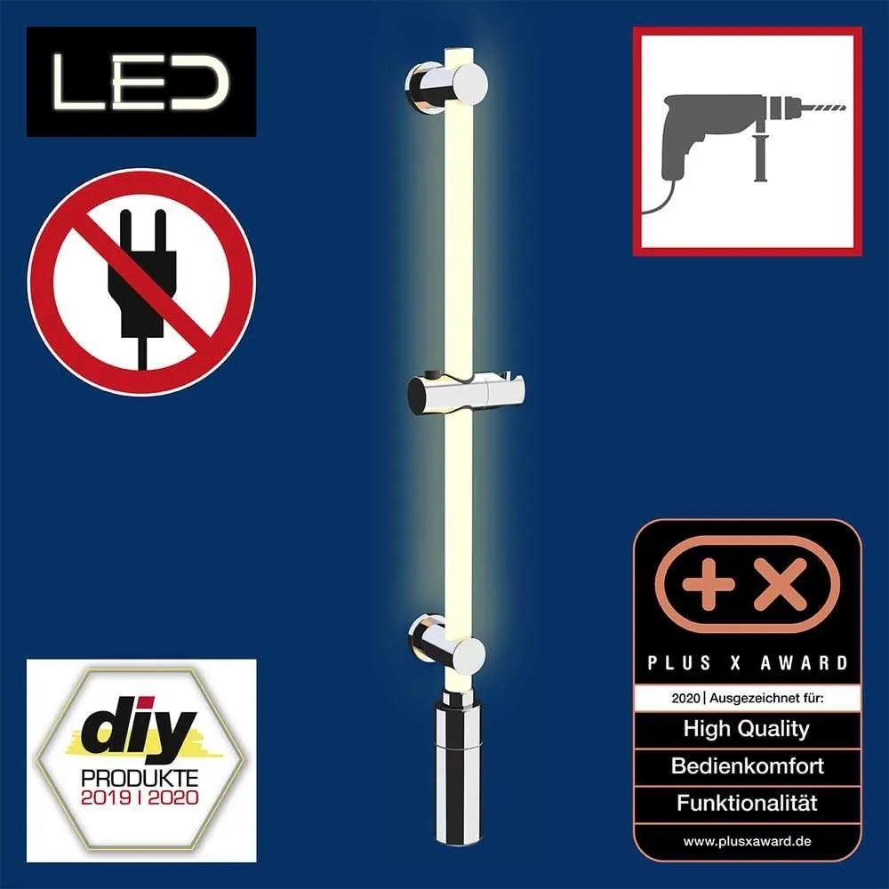 Ezüstszínű fali zuhanytartó 74 cm LED – Wenko