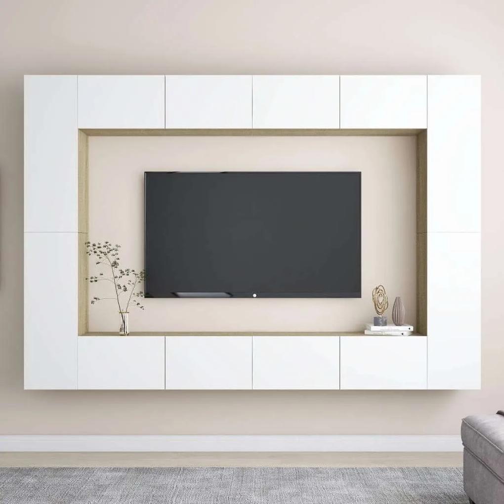 vidaXL 8 részes fehér-sonoma színű forgácslap TV-szekrényszett