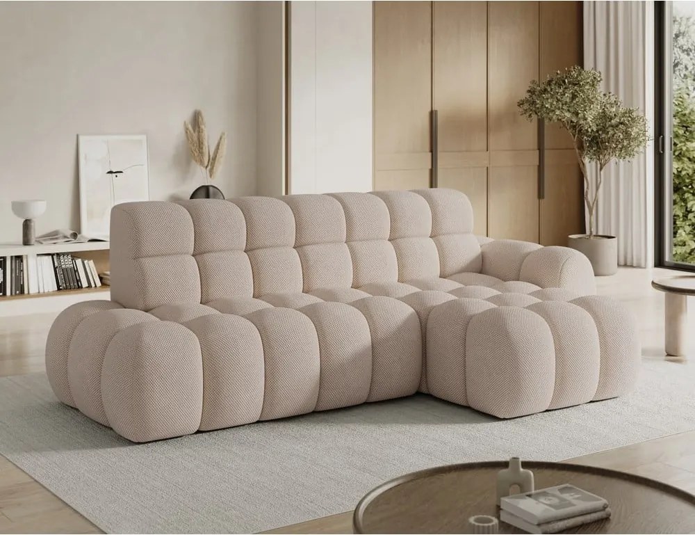 Bézs kinyitható sarokkanapé (jobb oldali-heverő résszel) Ceedro – ELTAP