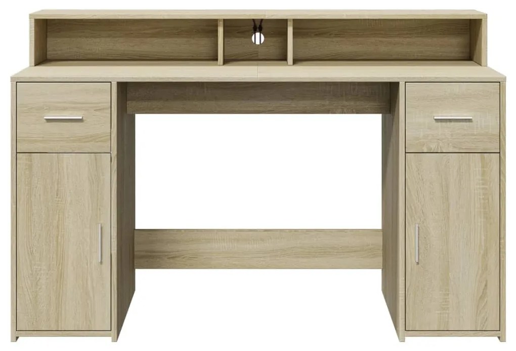 sonoma tölgy színű szerelt fa íróasztal LED-ekkel 140x55x91 cm