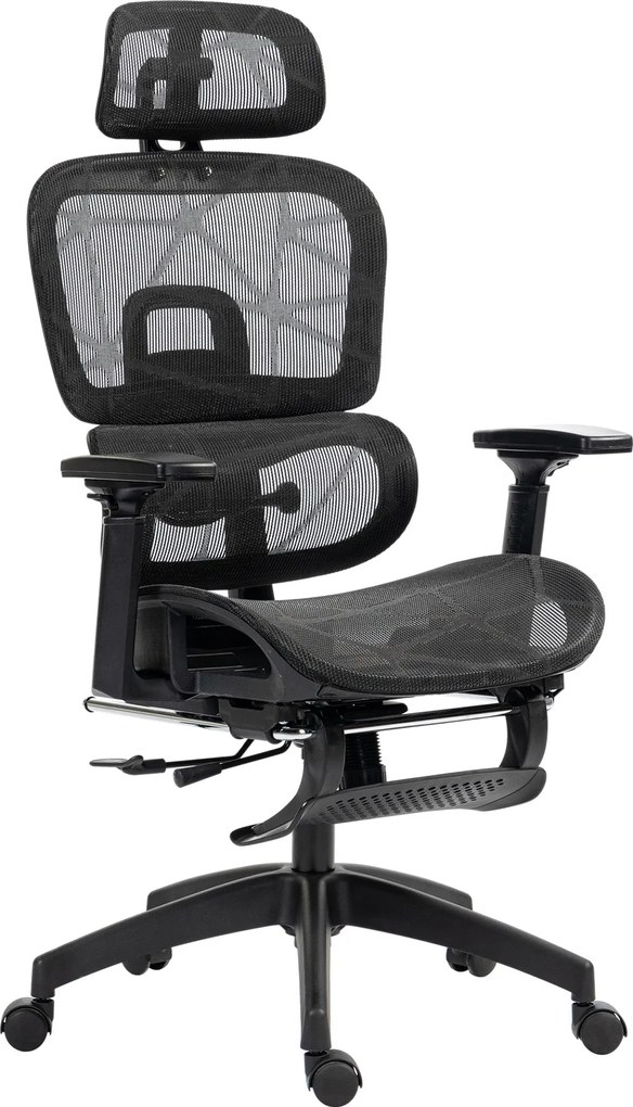 HOMCOM Ergonomikus Irodai Szék Karfával, Fejtámlával, Ágyéktámasszal, Magasságban Állítható Mézgés Forgószék Hintázó Funkcióval, Dőlésszög Szabályzáss