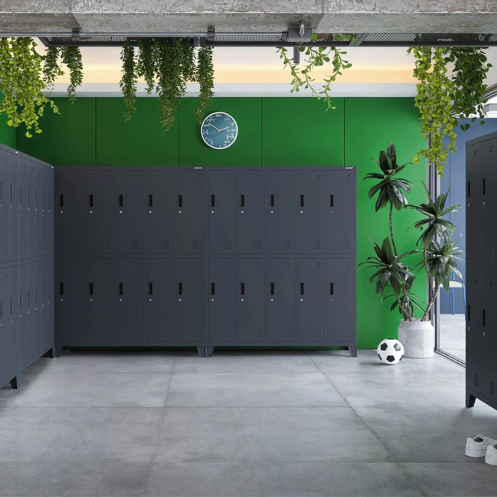 Fém öltözőszekrény BHP, 10 ajtós, BARTEK 1360 x 1720 x 450 mm, antracitszürke