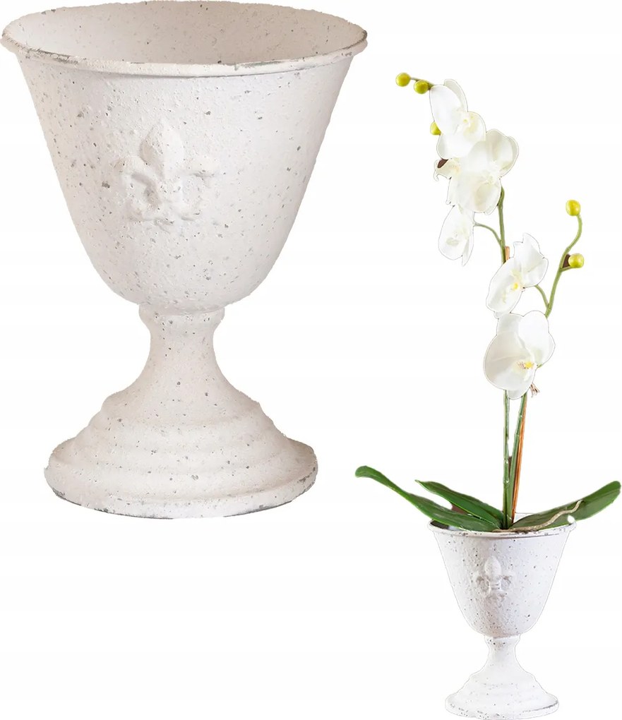 Virágtartó Kehely Fehér Fém retro vintage öregített álló