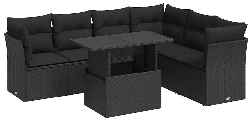 7 részes fekete polyrattan kerti ülőgarnitúra párnával