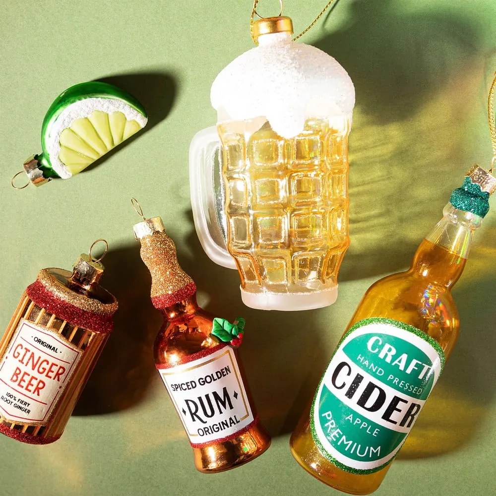 Üveg kézzel készített karácsonyfadísz 9,5 cm Frothy Beer – Sass & Belle
