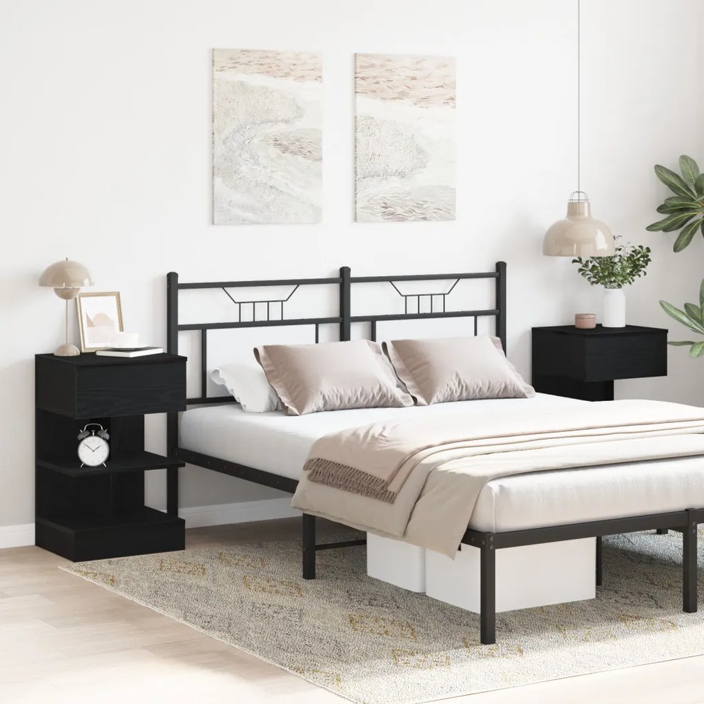 Éjjeli asztal 2 db Fekete Tölgy 40x35x65 cm Mérnöki Fa