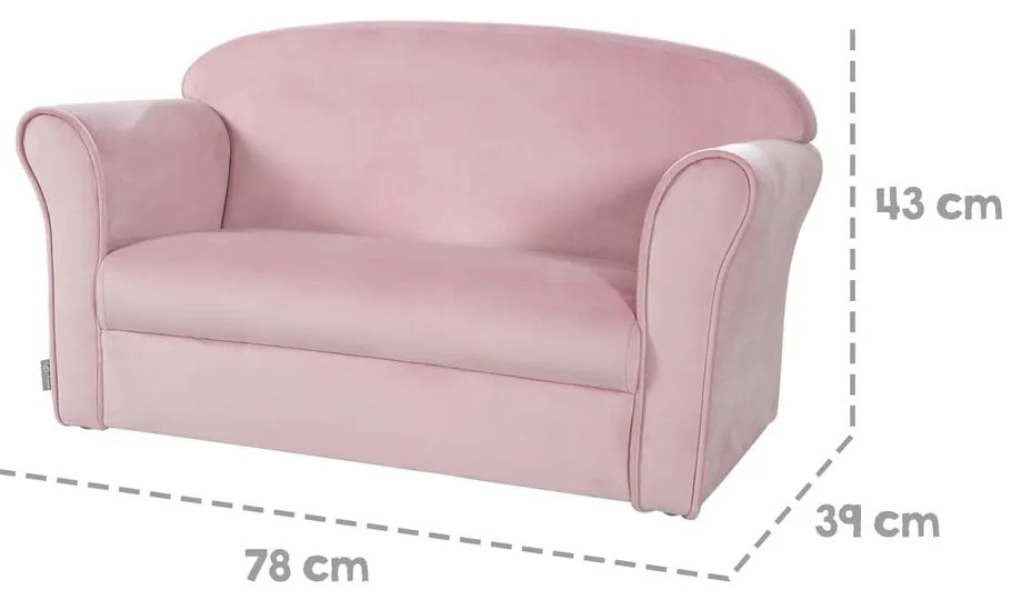 Világos rózsaszín bársony gyerek kanapé 78 cm Lil Sofa – Roba