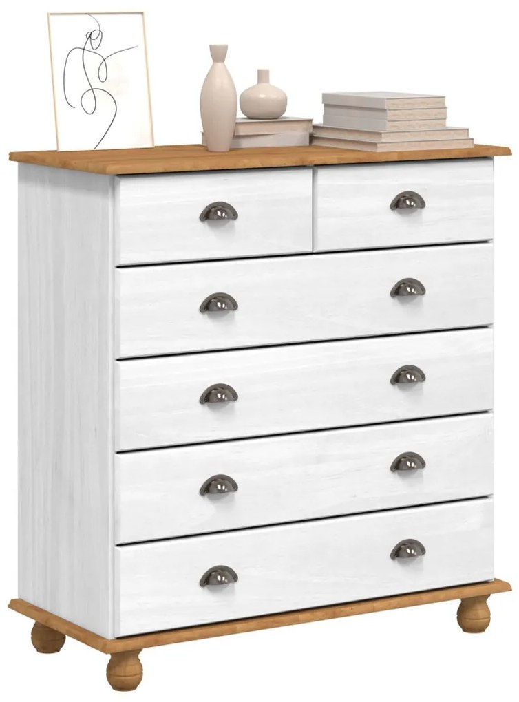 Fiókos Szekrény ASKIM" Fehér 91x40x95,5 cm Tömör Fenyőből"