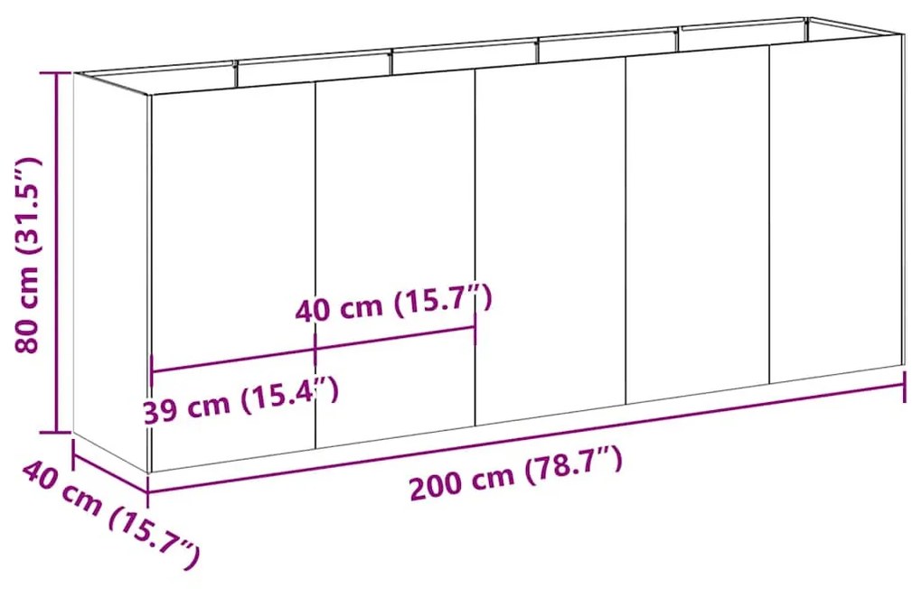vidaXL ültetvény fehér 200x40x80 cm Hidegen hengerelt acélból