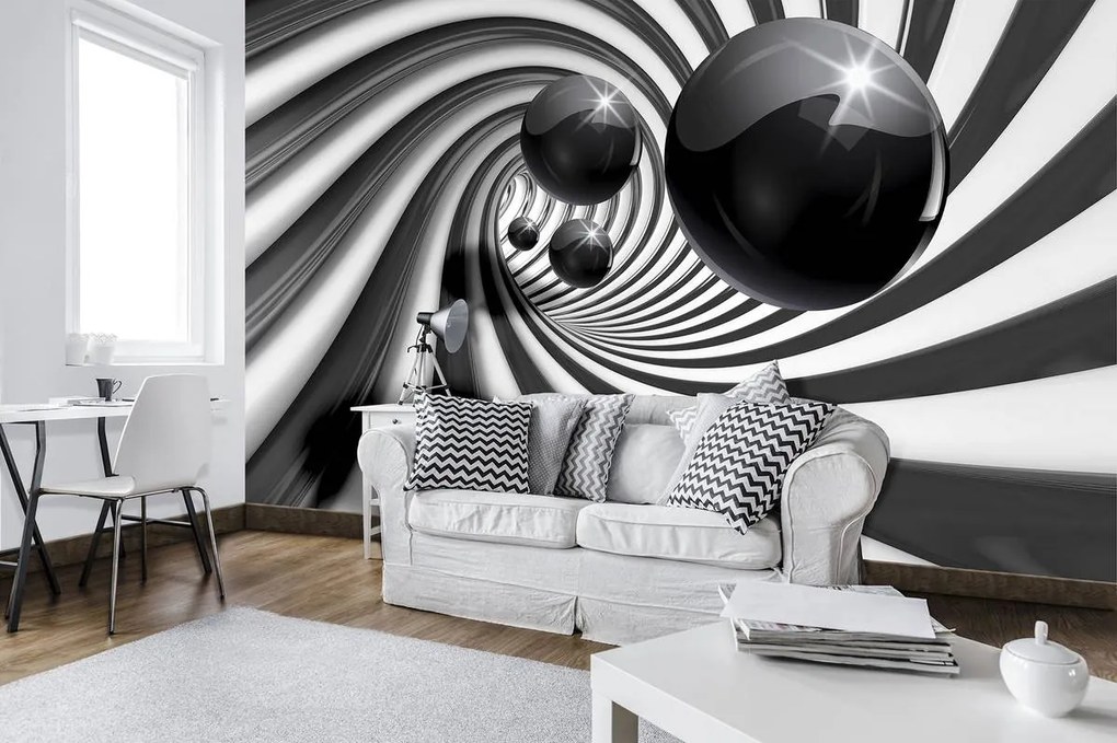 Fotótapéta - 3D fekete-fehér alagút (152,5x104 cm)
