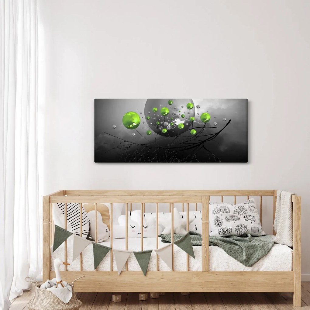 Zöld absztrakt gömbök képe (120x50 cm)