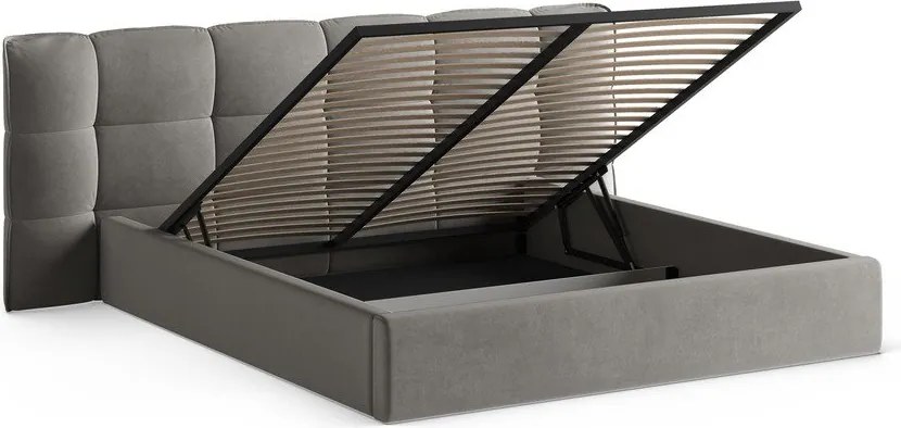 Szürke kárpitozott ágyneműtartós franciaágy ágyráccsal 200x200 cm Eric – Micadoni