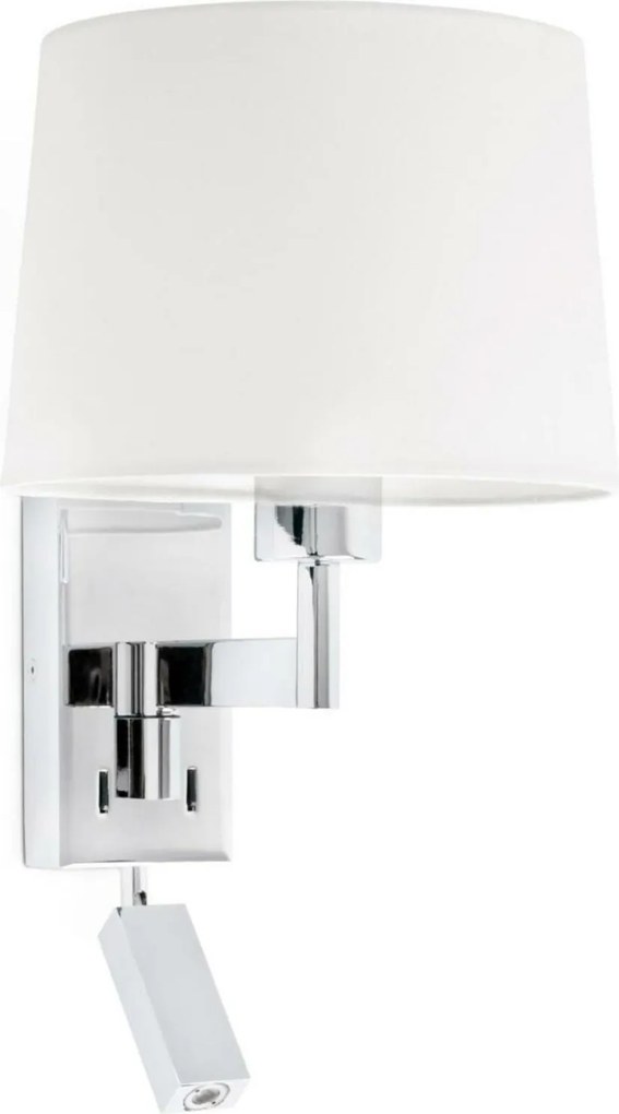 Faro Artis fali lámpa króm/fehér Led olvasólámpával, E27, IP20