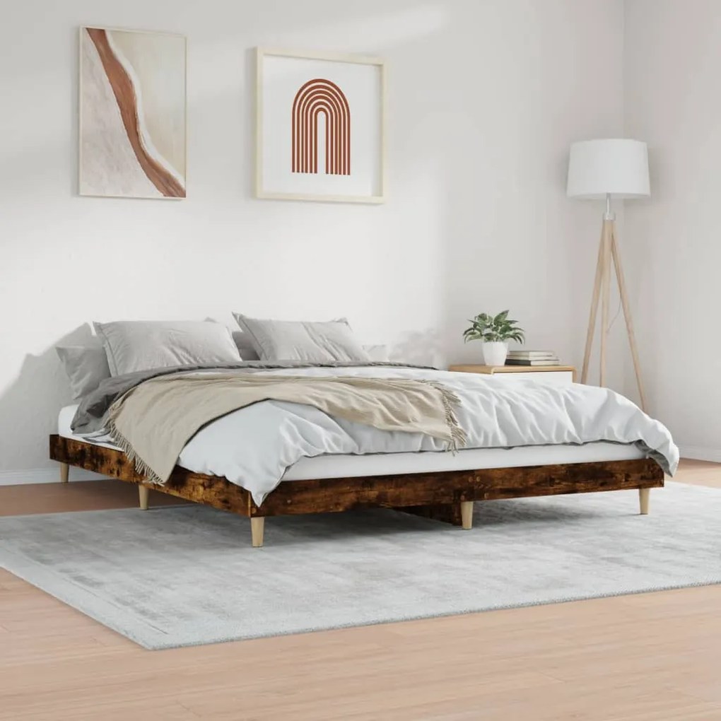 füstös tölgy színű szerelt fa ágykeret matrac nélkül 160x200 cm