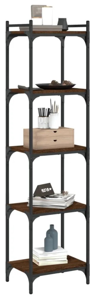 5 szintes barna tölgy színű szerelt fa könyvespolc 40x30x154 cm