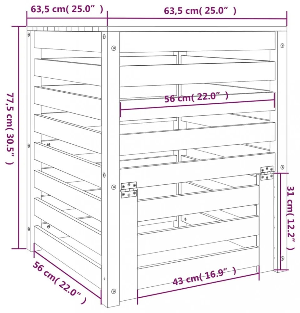 fekete tömör fenyőfa komposztáló 63,5x63,5x77,5 cm