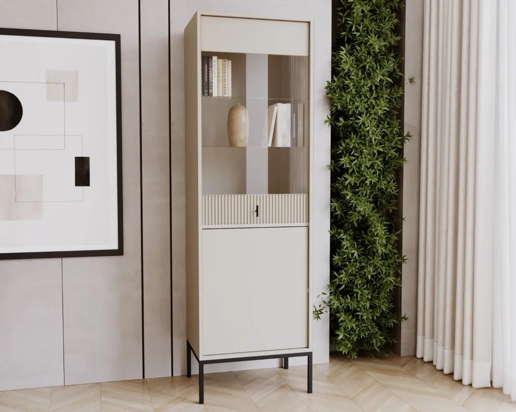 Komód 2 ajtós kasmír színben fekete elemekkel fekete fogantyúkkal – MAGGIORE MA04