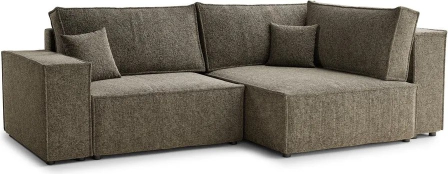 Barna zsenília kinyitható-tárolóhelyes sarokkanapé (jobb oldali-L alakú) Tonga – Maison de Rêve