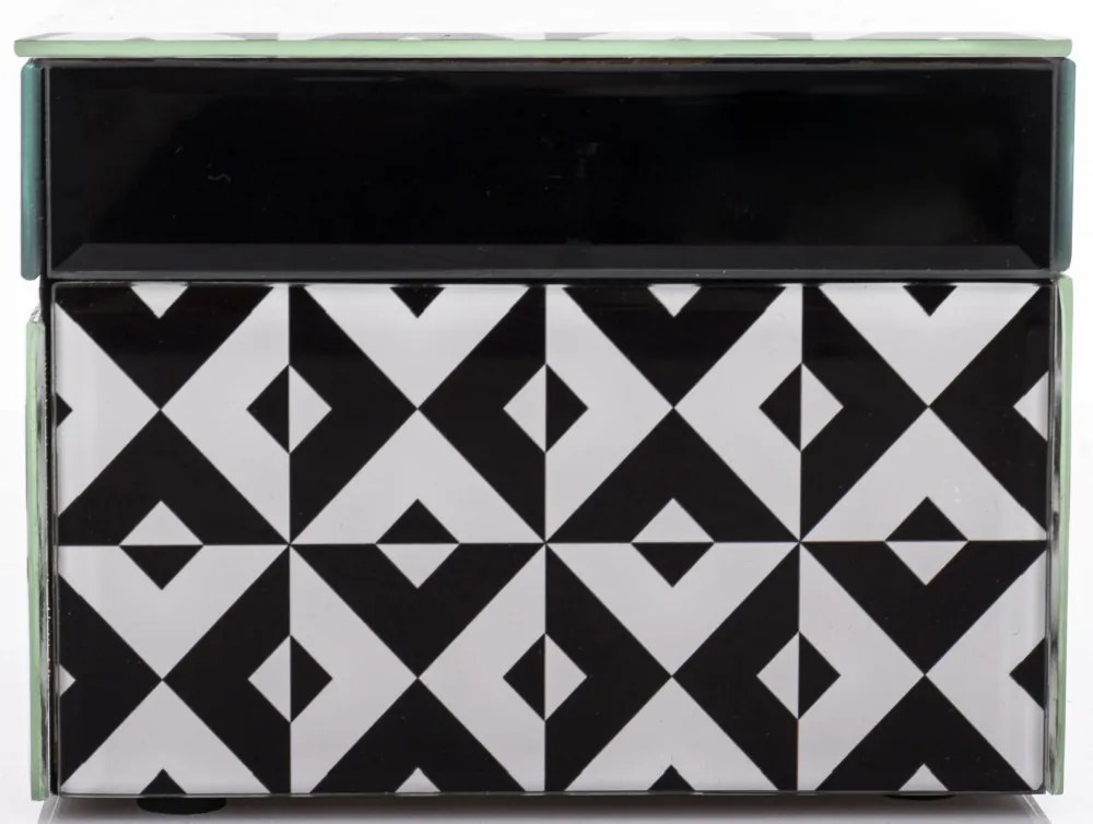 Vetrario design fekete-fehér pepita üveg ékszertartó doboz fekete béléssel 9x12x12cm