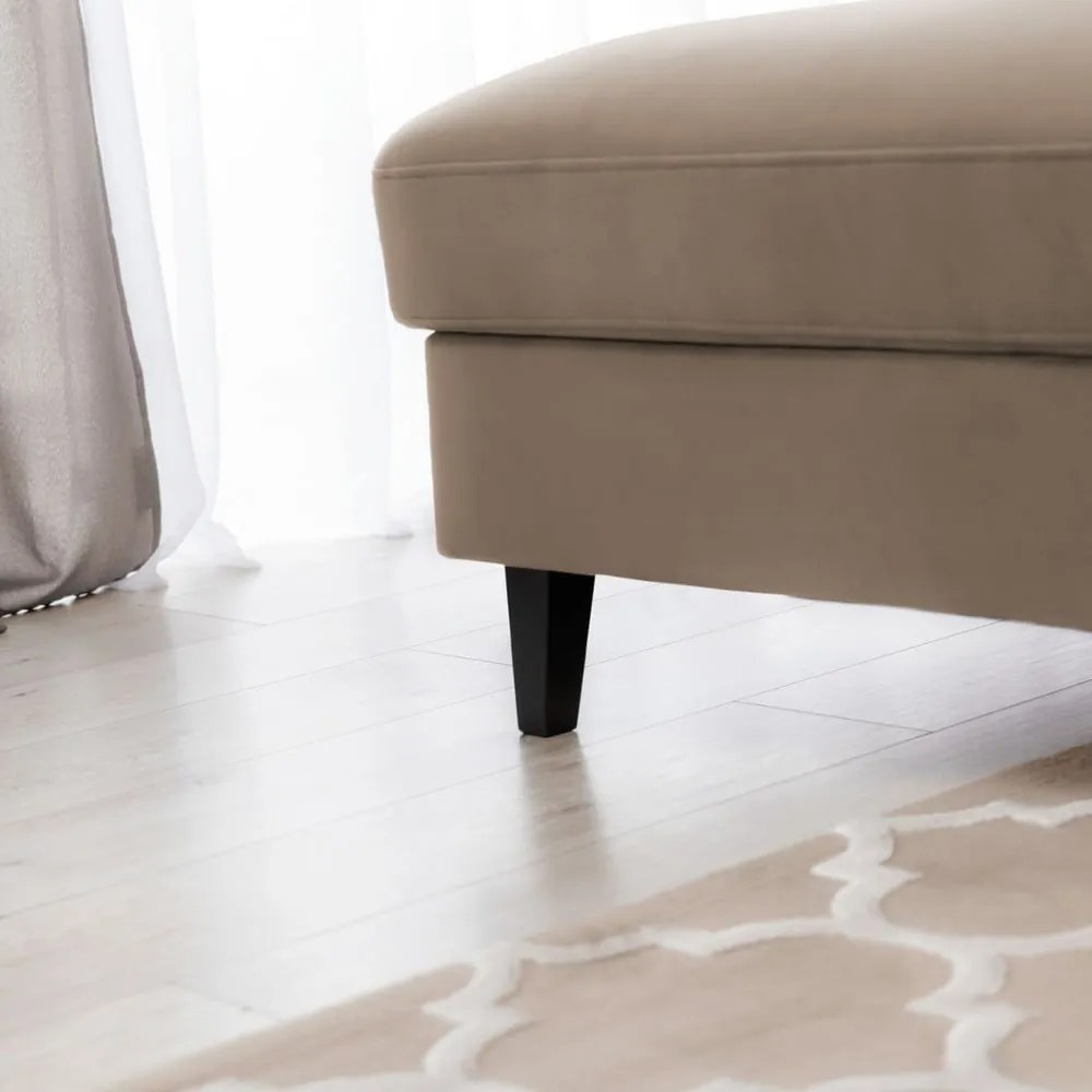 Világosbarna bársony kinyitható-tárolóhelyes sarokkanapé (bal oldali-heverő résszel) Foble – ELTAP