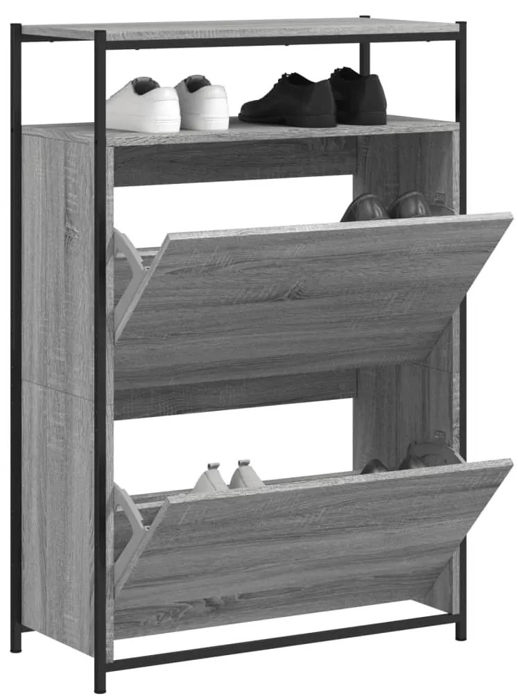 szürke sonoma színű szerelt fa cipősszekrény 75x34x112 cm