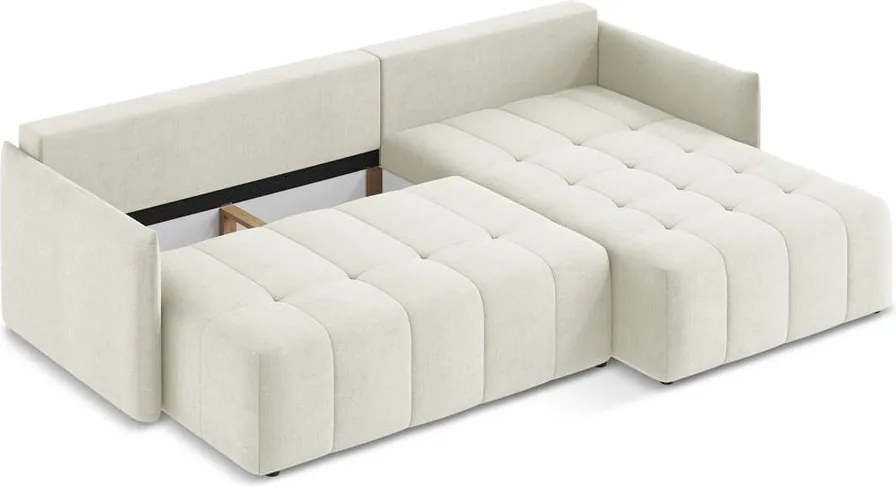 Bézs kinyitható-tárolóhelyes sarokkanapé (jobb oldali-heverő résszel) Moku – Makamii