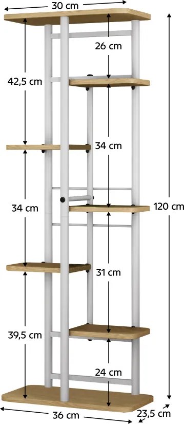 Virágállvány, fehér/sonoma tölgy, LEDOR TYP 3