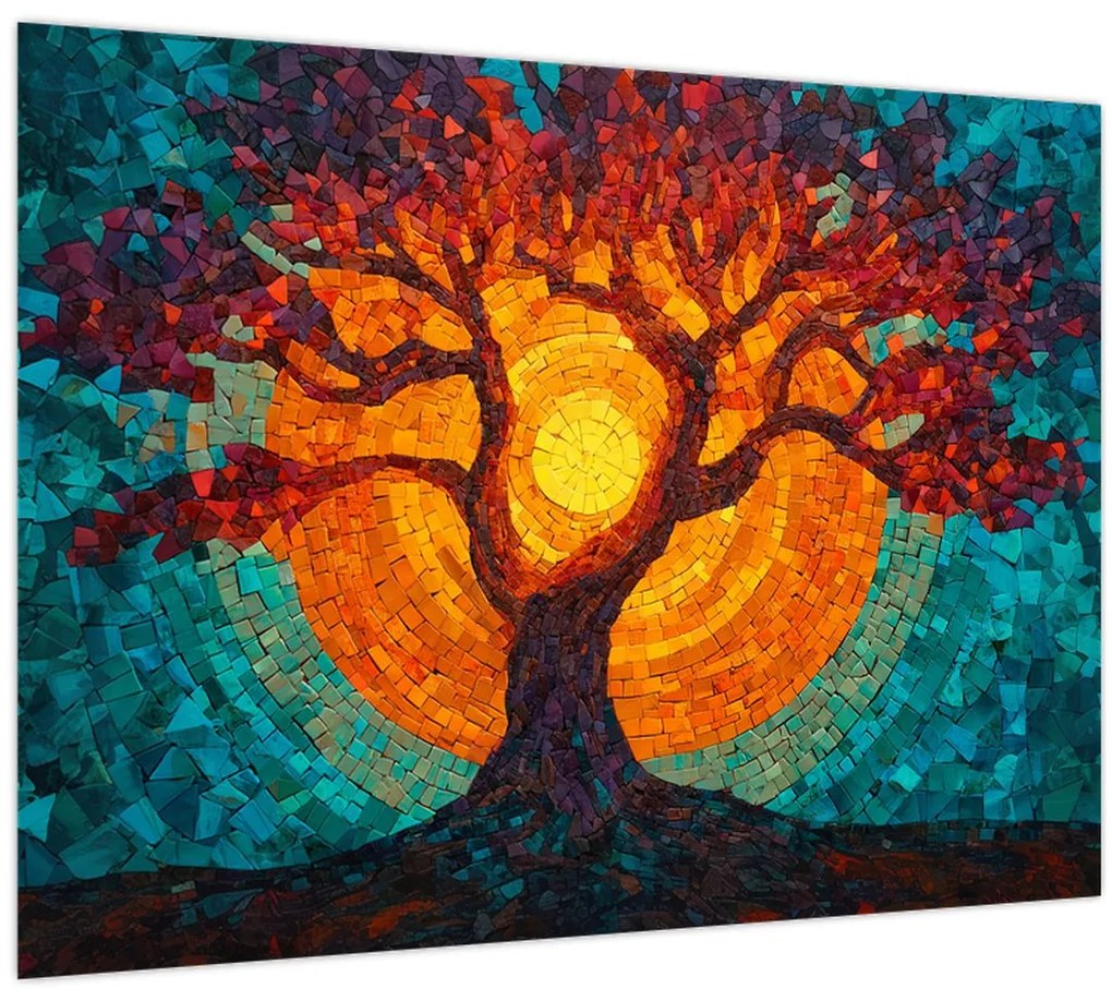 Kép - Az élet fája és a nap mozaikban (70x50 cm)